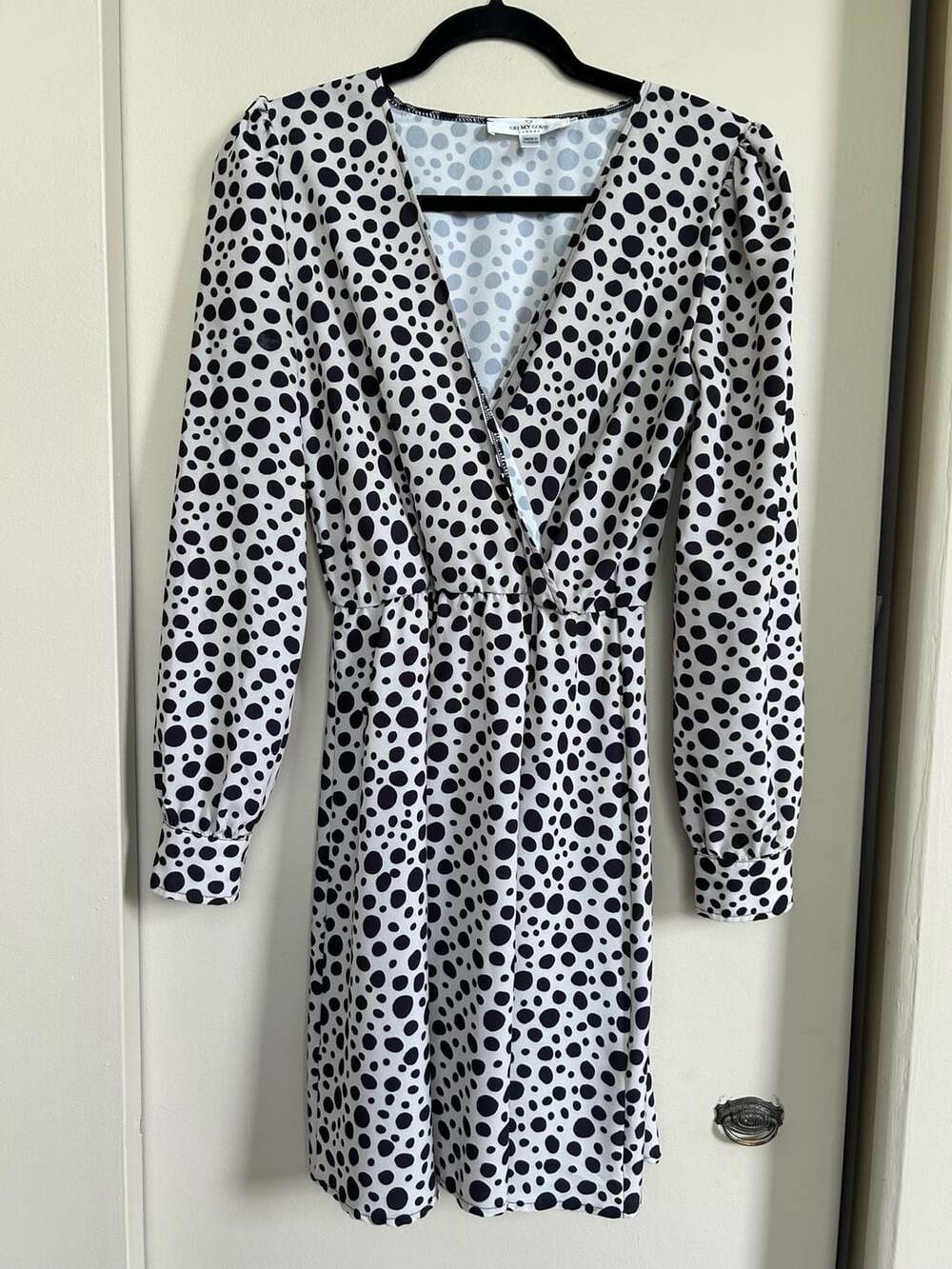 Oh My Love London Long Sleeve Dalmatian Polka Dot Wrap Mini Dress